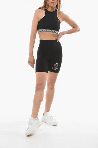 Shorts Ciclista in Cotone Stretch con Logo Stampato