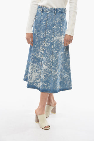 Acid Wash Effect Denim Maxi Flared Skirt