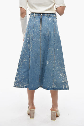 Acid Wash Effect Denim Maxi Flared Skirt