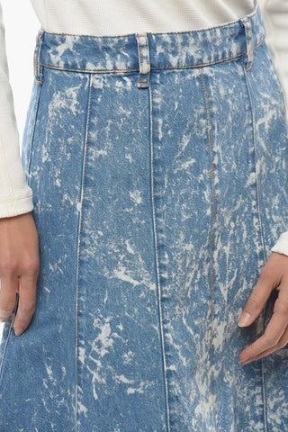 Acid Wash Effect Denim Maxi Flared Skirt
