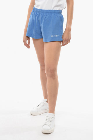 Shorts in Cotone a Tinta Unita con Stampa Logo a Contrasto