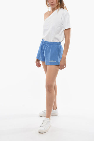 Shorts in Cotone a Tinta Unita con Stampa Logo a Contrasto