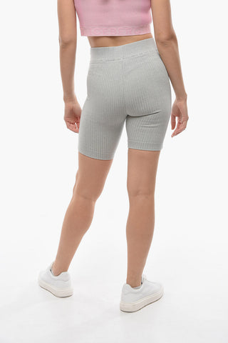 Ribbed Fabric Biker Shorts with Elasticated Waistband