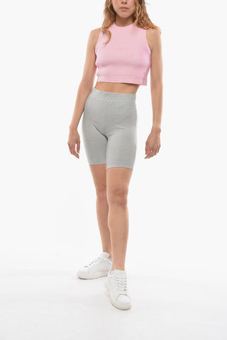 Ribbed Fabric Biker Shorts with Elasticated Waistband