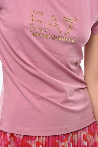 EMPORIO T-shirt in Cotone Stretch con Stampa Logo Luccicante