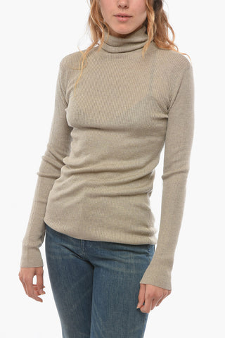 Maglia attillata a Costine e Collo Alto