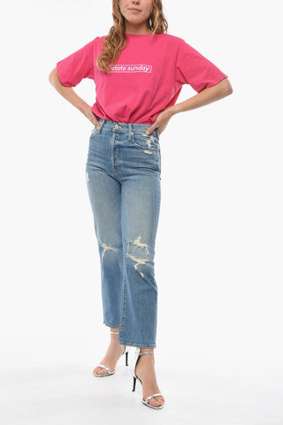 SUPERIOR Stretch Denim Ripped Cropped Jeans 20cm