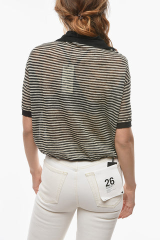 Awning Striped Two-Tone Sweater with Short Sleeve