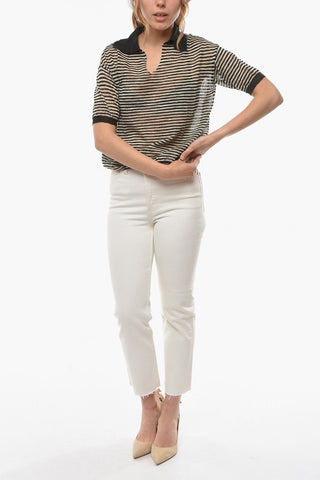 Awning Striped Two-Tone Sweater with Short Sleeve