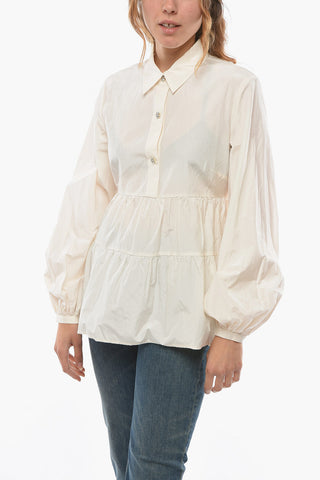 Blusa in Seta e Cotone con Bottoni Gioiello e Arricciature 