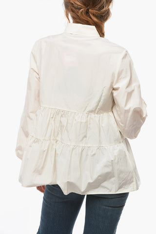 Blusa in Seta e Cotone con Bottoni Gioiello e Arricciature 