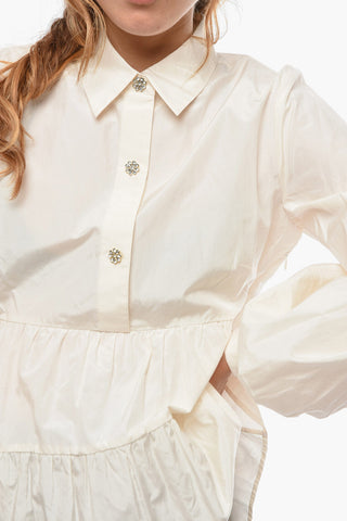 Blusa in Seta e Cotone con Bottoni Gioiello e Arricciature 