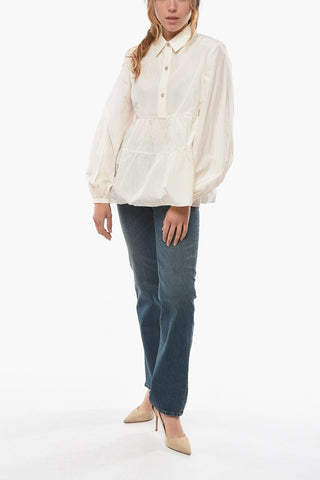 Blusa in Seta e Cotone con Bottoni Gioiello e Arricciature 