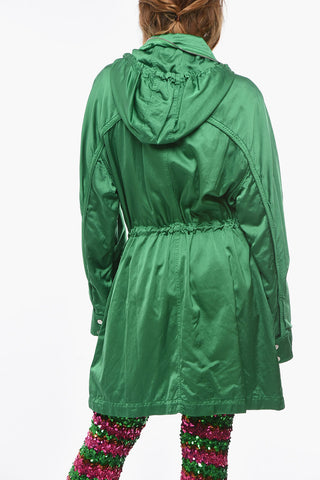 Parka in Raso di Viscosa con Cappuccio
