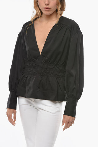 Satin Blouse with Gathers and Leg-O-Mutton Sleeve