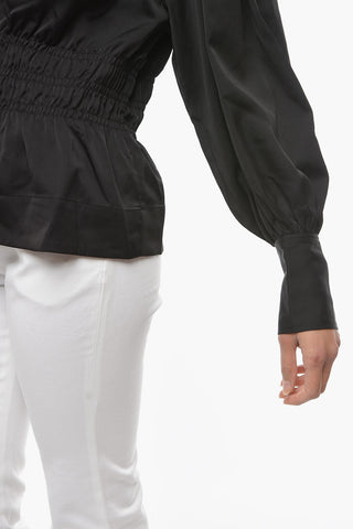 Satin Blouse with Gathers and Leg-O-Mutton Sleeve