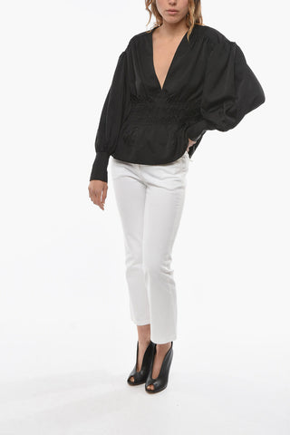 Satin Blouse with Gathers and Leg-O-Mutton Sleeve