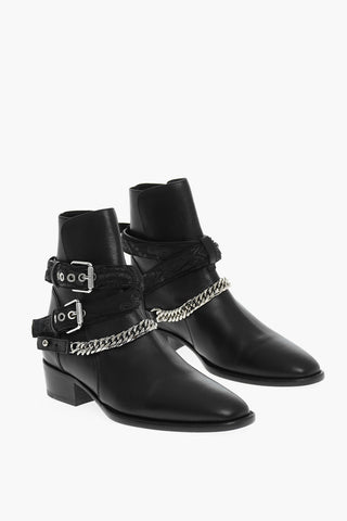 Leather Booties With Straps And Leather Sole