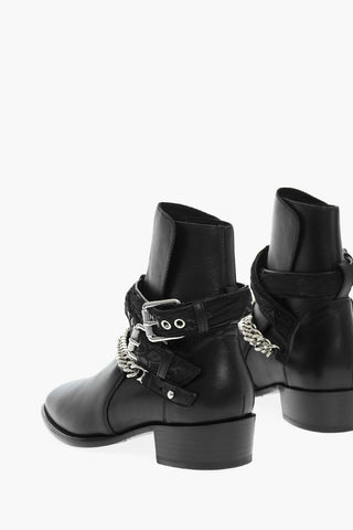 Leather Booties With Straps And Leather Sole