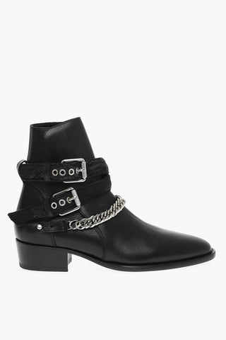 Leather Booties With Straps And Leather Sole