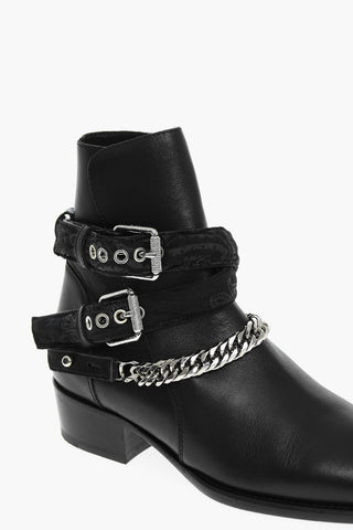 Leather Booties With Straps And Leather Sole