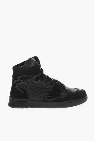 Rubber Sole Hammered Leather COURT High-Top Sneakers