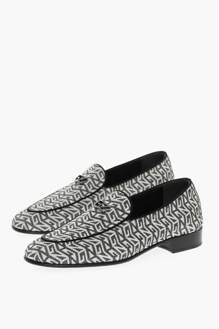 Leather Sole ELENOIRE Loafers With Allover Embroidered Logo