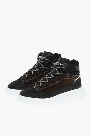 Canvas And Suede Leather High-Top Sneakers
