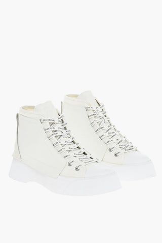 High-Top Sneakers With Leather Panels And Logoed Laces