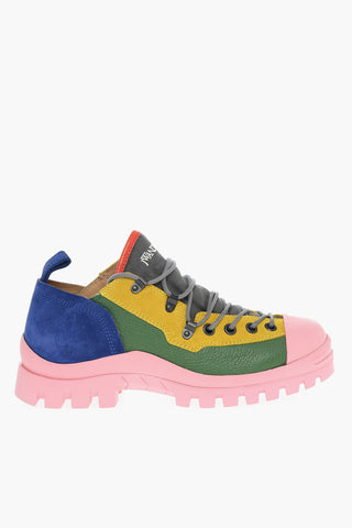 Lug Soles Color Block Leather Sneakers