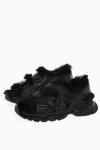 Strap Closure Sandals With Faux-Fur Padding