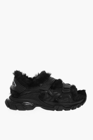 Strap Closure Sandals With Faux-Fur Padding