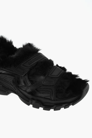 Strap Closure Sandals With Faux-Fur Padding