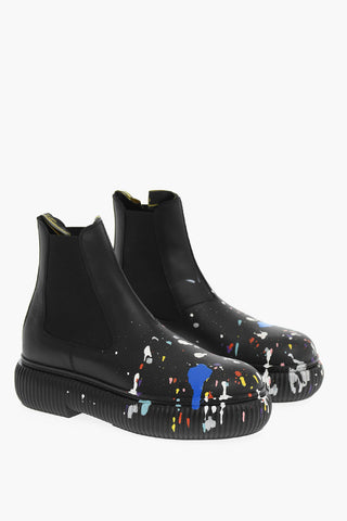 Splatter Print Leather Chelsea Boots