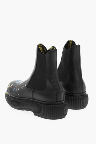 Splatter Print Leather Chelsea Boots