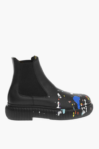 Splatter Print Leather Chelsea Boots