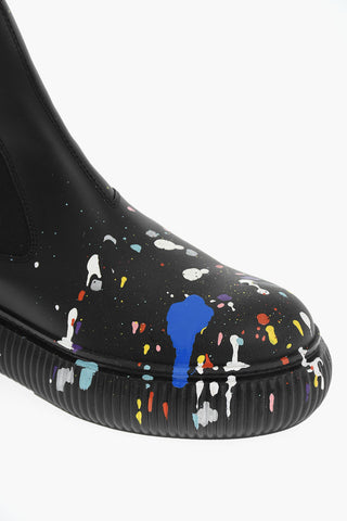 Splatter Print Leather Chelsea Boots