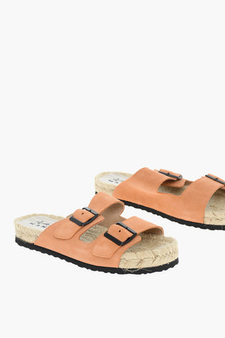 Slides In Pelle Scamosciata Con Fibbie