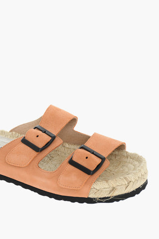 Slides In Pelle Scamosciata Con Fibbie