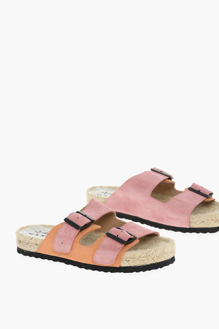 Slides In Pelle Scamosciata Con Fibbie