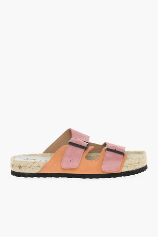 Slides In Pelle Scamosciata Con Fibbie
