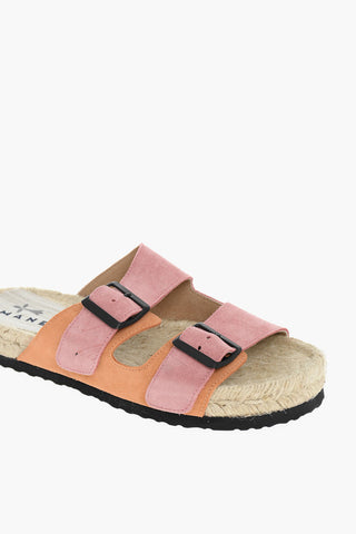 Slides In Pelle Scamosciata Con Fibbie