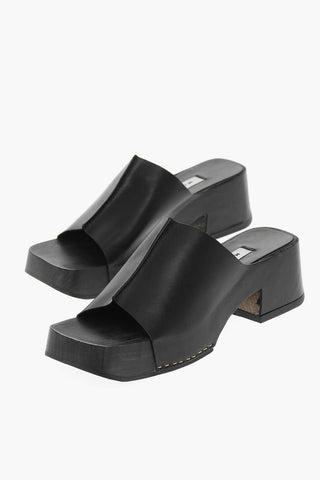 Squared Leather Mules Heel 5 cm