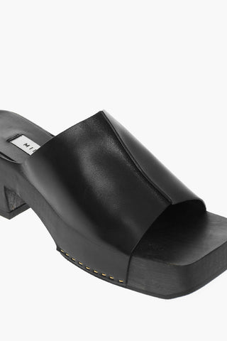 Squared Leather Mules Heel 5 cm