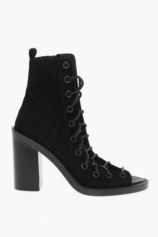 Stivaletti In Pelle Scamosciata Con Chiusura A Corsetto Tacco 10 cm