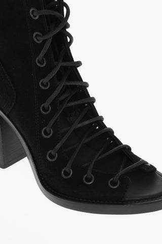 Stivaletti In Pelle Scamosciata Con Chiusura A Corsetto Tacco 10 cm