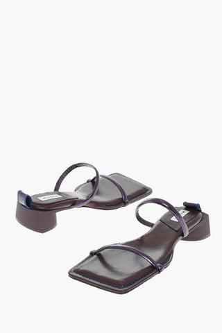 Squared Metallic Effect Leather Sandals