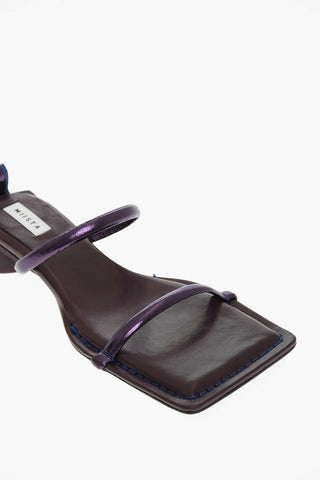 Squared Metallic Effect Leather Sandals