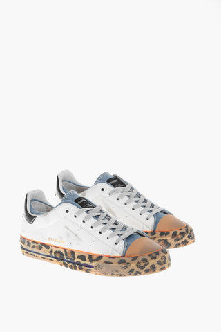 Vintage Effect STARLESS Leather Low-Top Sneakers With Printed Soles 