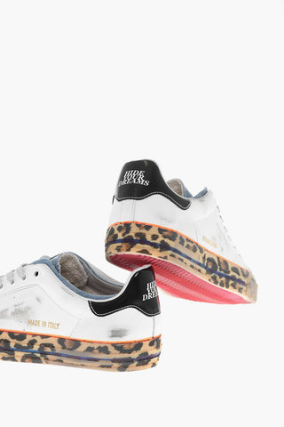 Vintage Effect STARLESS Leather Low-Top Sneakers With Printed Soles 